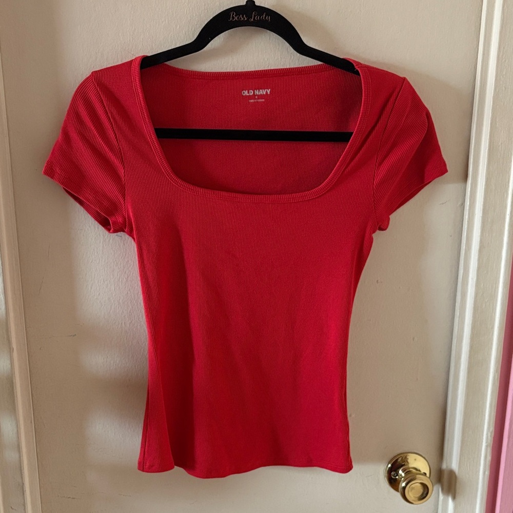 Old Navy Red Short Sleeve Ribbed Top